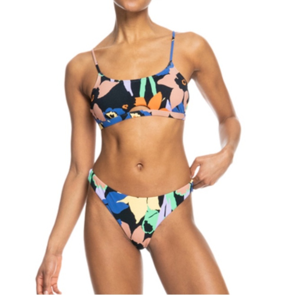 New! Women's‎ ROXY Color Jam Floral 2 Piece Bikini Swimsuit Set.  Size Small